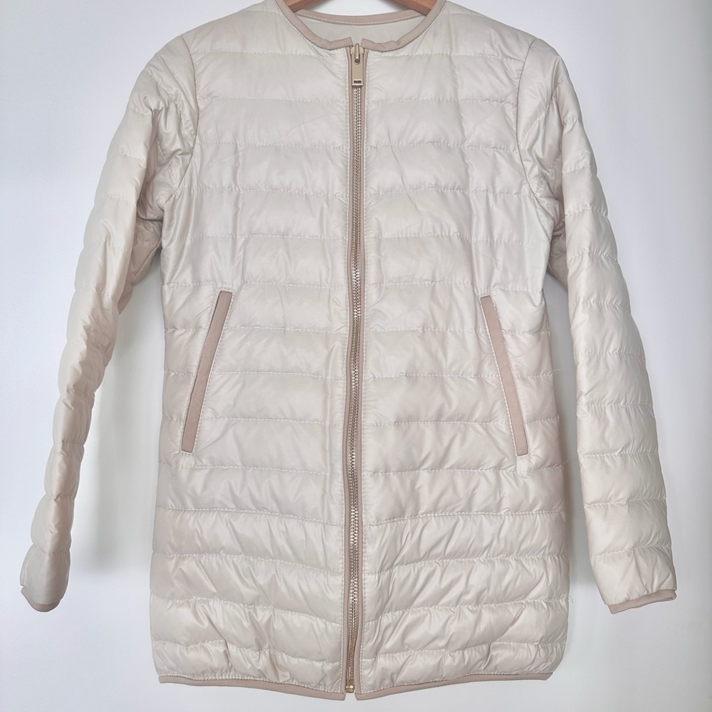 La Canadienne Beige Quilted Puffer Coat Mid-Length